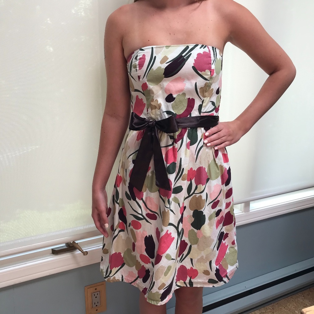 Strapless Floral Smocked Midi Summer Dress